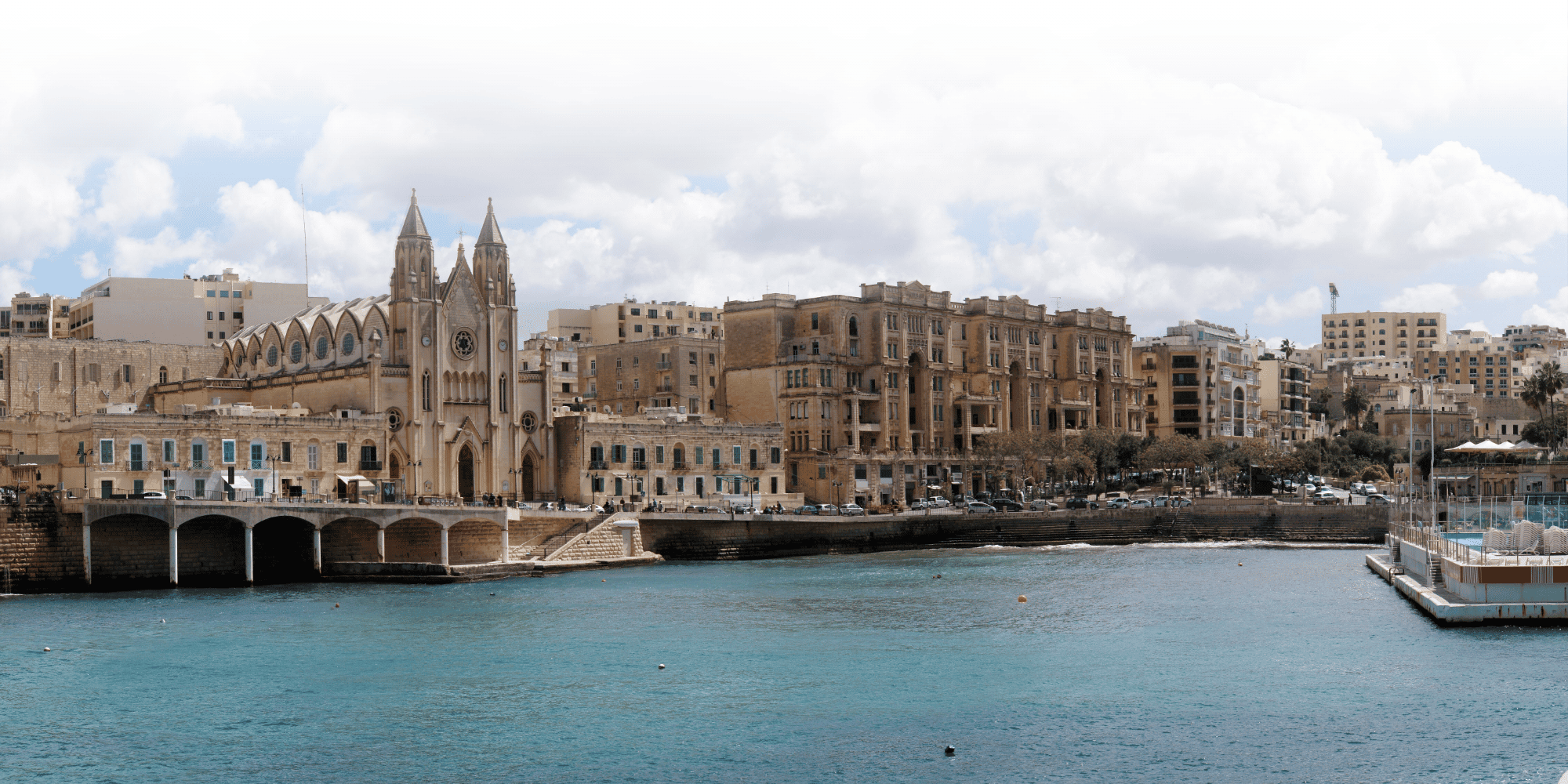 Coastline of Historical Buildings along a lake