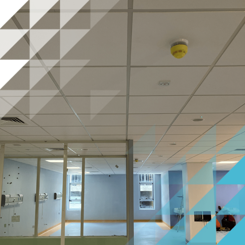 Hochiki sensor mounted onto the top of the hospital ceiling