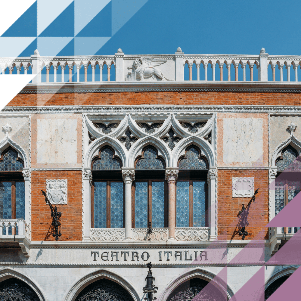 Teatro Italia, Venice — ornate Venetian Gothic façade with white marble tracery and red brick