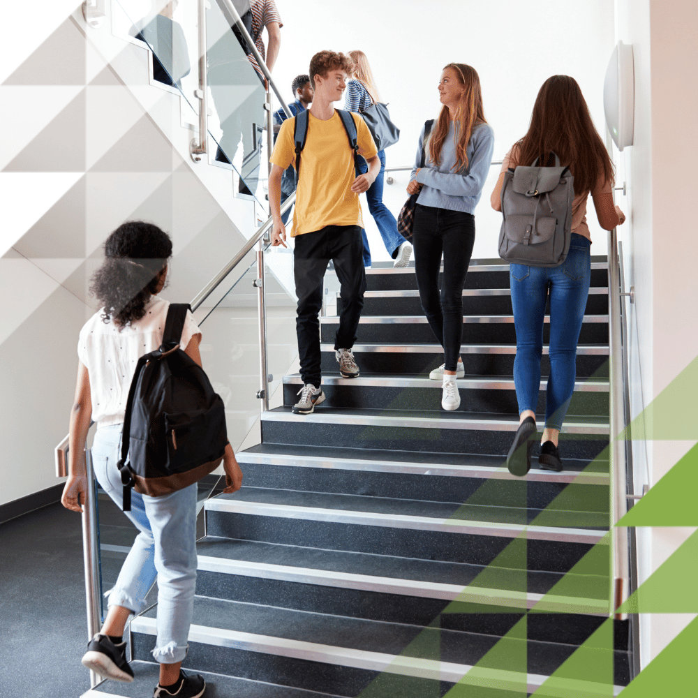 School stairway with pupils walking up and down