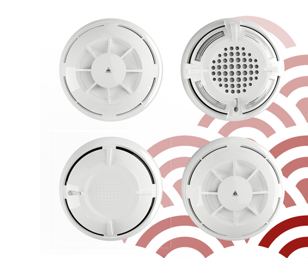 fire alarms with red wave background
